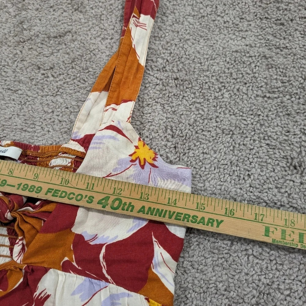 Madewell Tie-Front Cover-Up Jumpsuit Orange tropical flower print size Small - Picture 6 of 10
